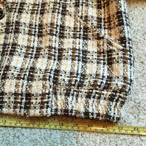 Boho Oversized Crop Blazer Jacket Brown Cream Tweed Metallic Gold Size XL - NWT - Picture 13 of 15